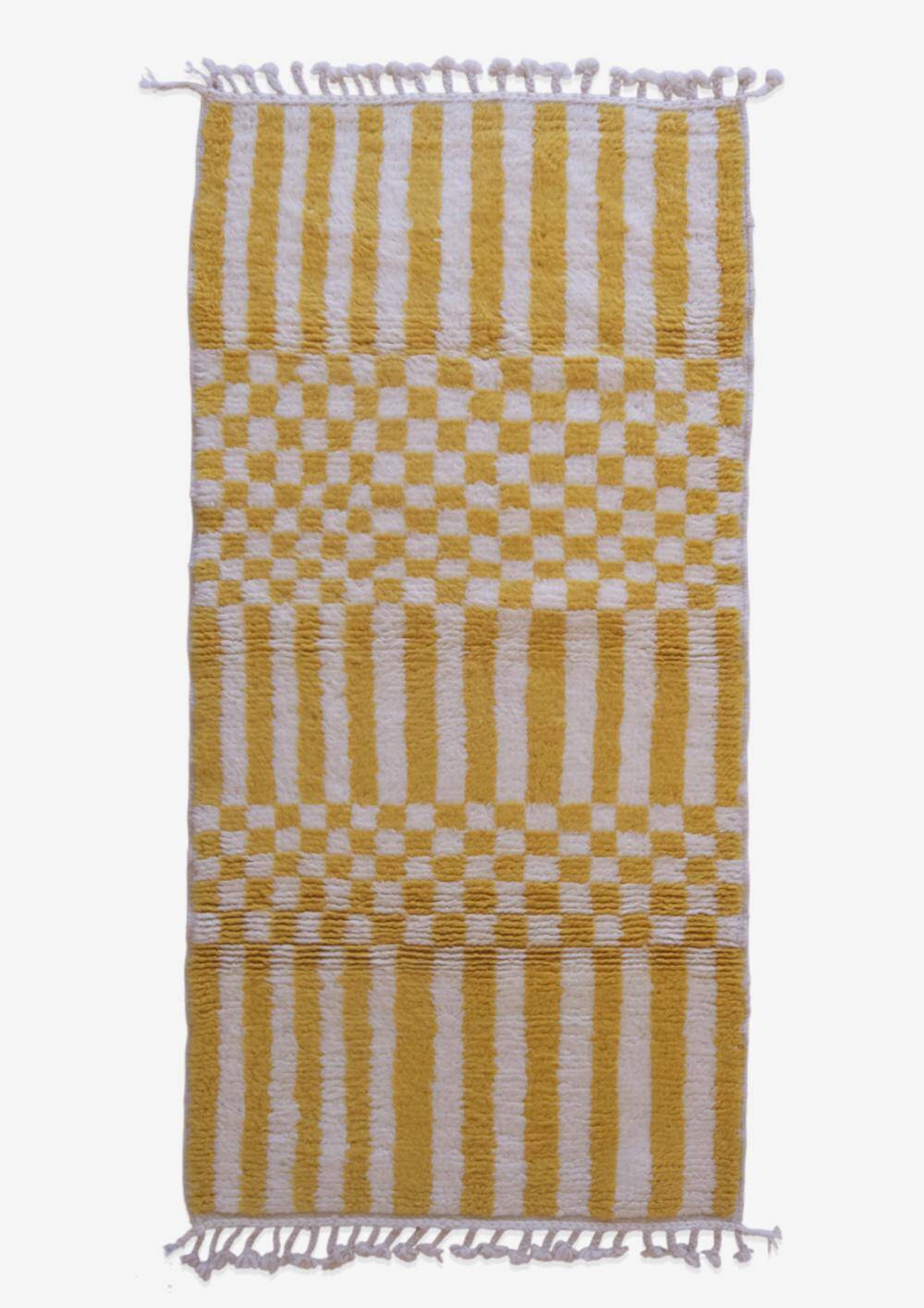 Tapis à rayure jaune et blanc - 206 x 101 cm
