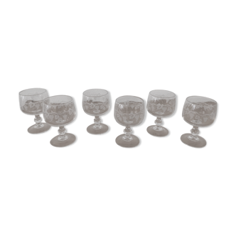 Set of 6 glasses aperitif / digestive on feet grape decoration and vine shoot Luminarc