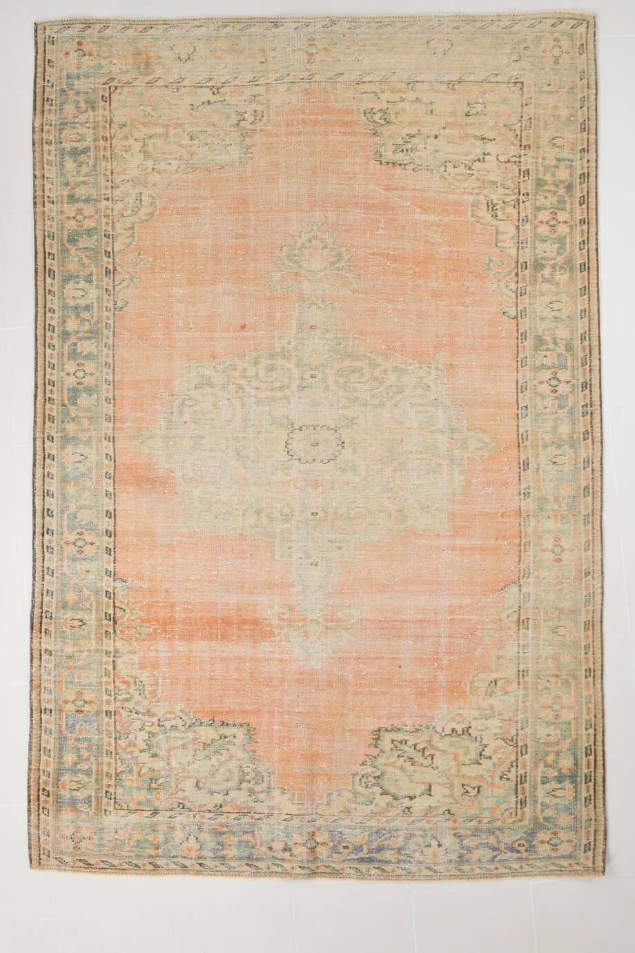 6x9 Peach Orange Turkish Vintage Rug, 192x288Cm