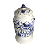 Bocal pot à pharmacie apothicaire en faïence bleu décor de fleurs et d’oiseaux « arsenic » - 18 cm