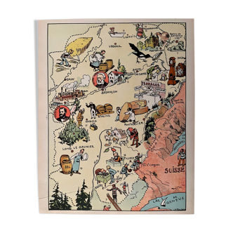 Affiche ancienne carte de la Franche Comté 1929 - JP Pinchon
