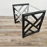 Black lacquered wicker coffee table with two glass tops