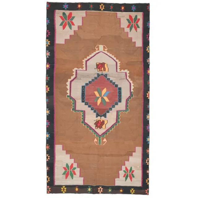 1970s vintage Turkish Oushak handmade wool cotton brown area rug 180x345