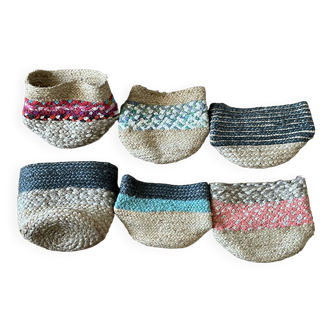 8x8x8 Inc - Set of 6 Assorted Hemp Storage Basket,Plant Pot Holder, Organiser,Home Decor,Laundry Bag