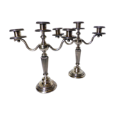 2 chandeliers ou bougeoirs de 3 feux en métal argenté 210797