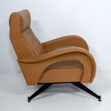 Marco Zanuso Style Mid-Century Modern Italian Leather Lounge Chair, 1970s
