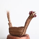 Corbeille à fruits "coq" en osier années 70