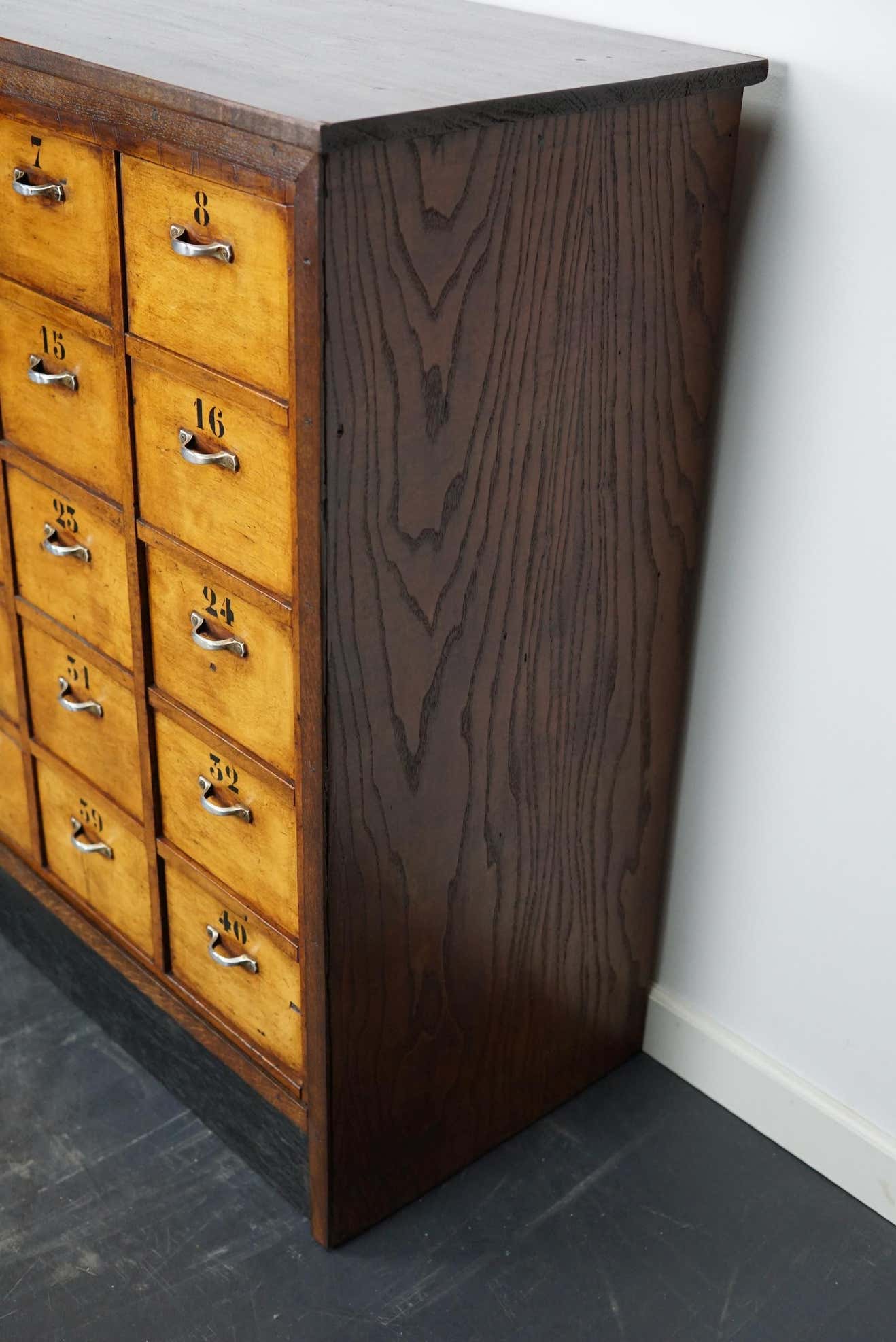 Dutch industrial apothecary cabinet in beech and oak 1940s