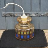 70s design chandelier in smoked and multi-colored glass