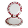 Set of 4 Saint Amand flat plates with burgundy flower outlines 1950