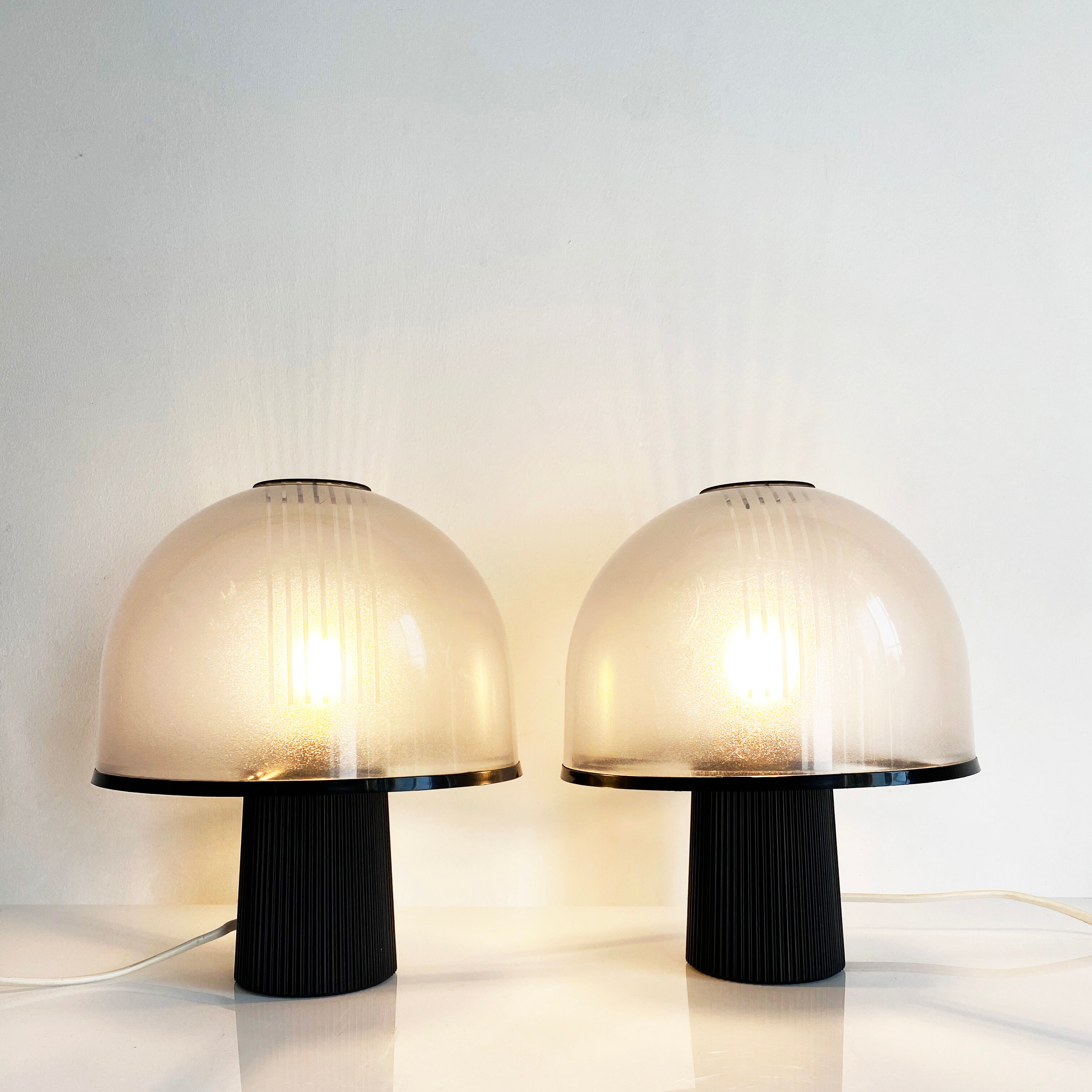 Pair of Molin mushroom lamps. Italy, 70s