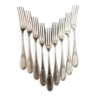 Nine large Ercuis silver-plated forks
