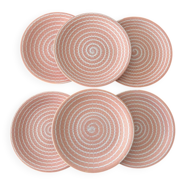 Service d’assiettes plates Longchamp rose marbré en céramique - assiet
