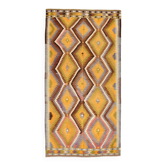Fade Yellow Long Wide  Vintage Kilim Rug,Geometric Tribal Design,152x296 Cm