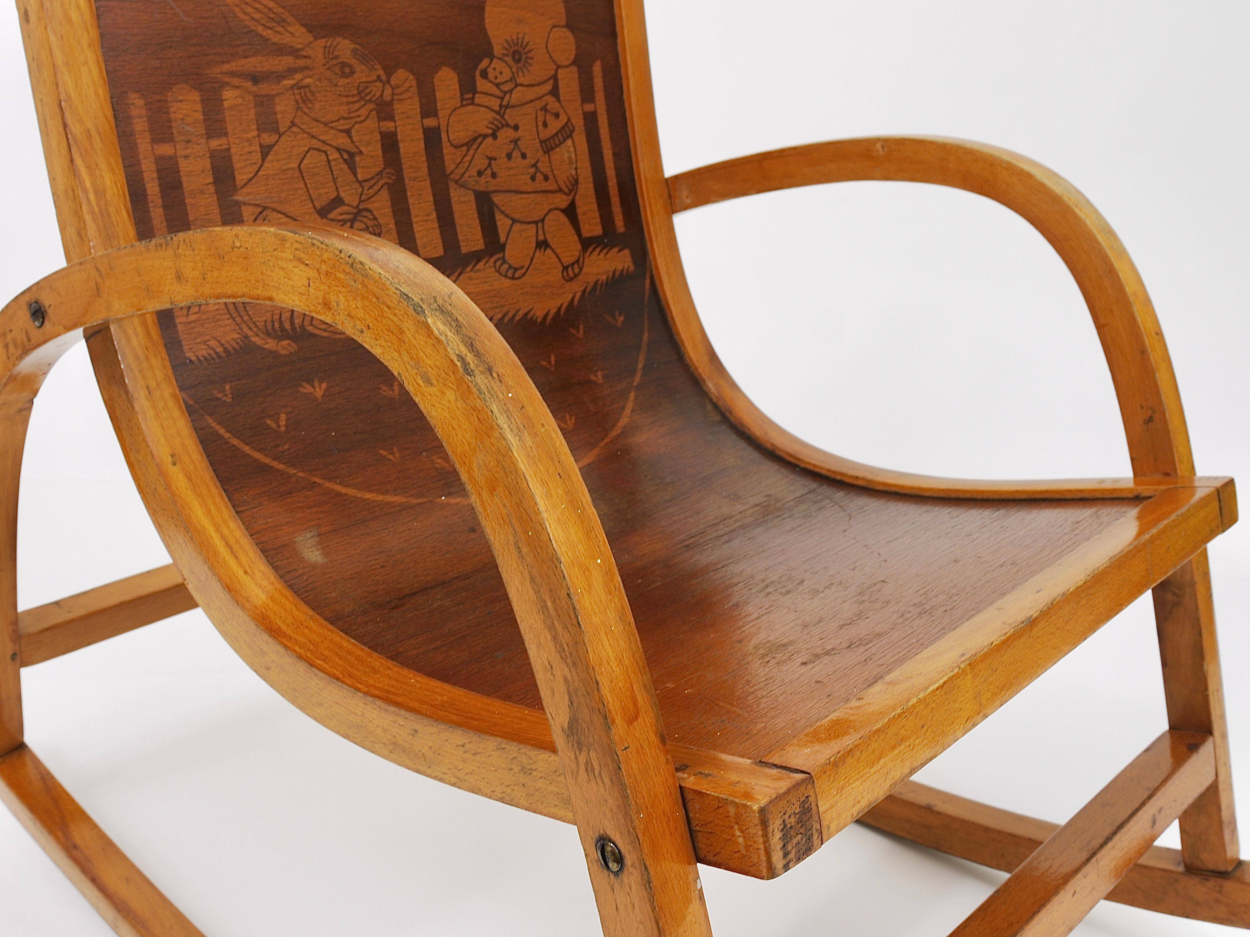 Curved wooden rocking chair for children Bauhaus Brockhage Andrä period, Germany, 1950s