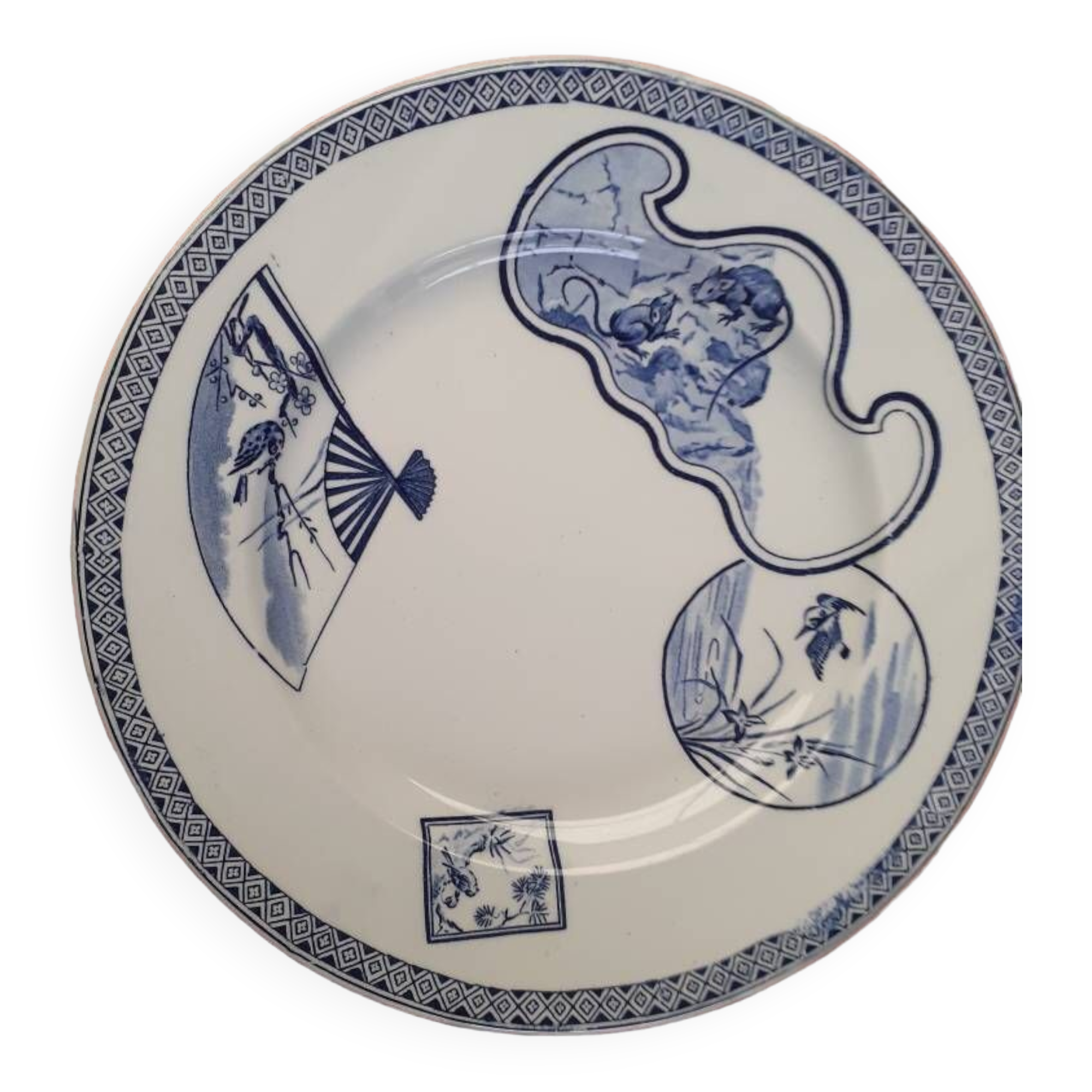 6 Assiettes Gien "Éventails japonais"