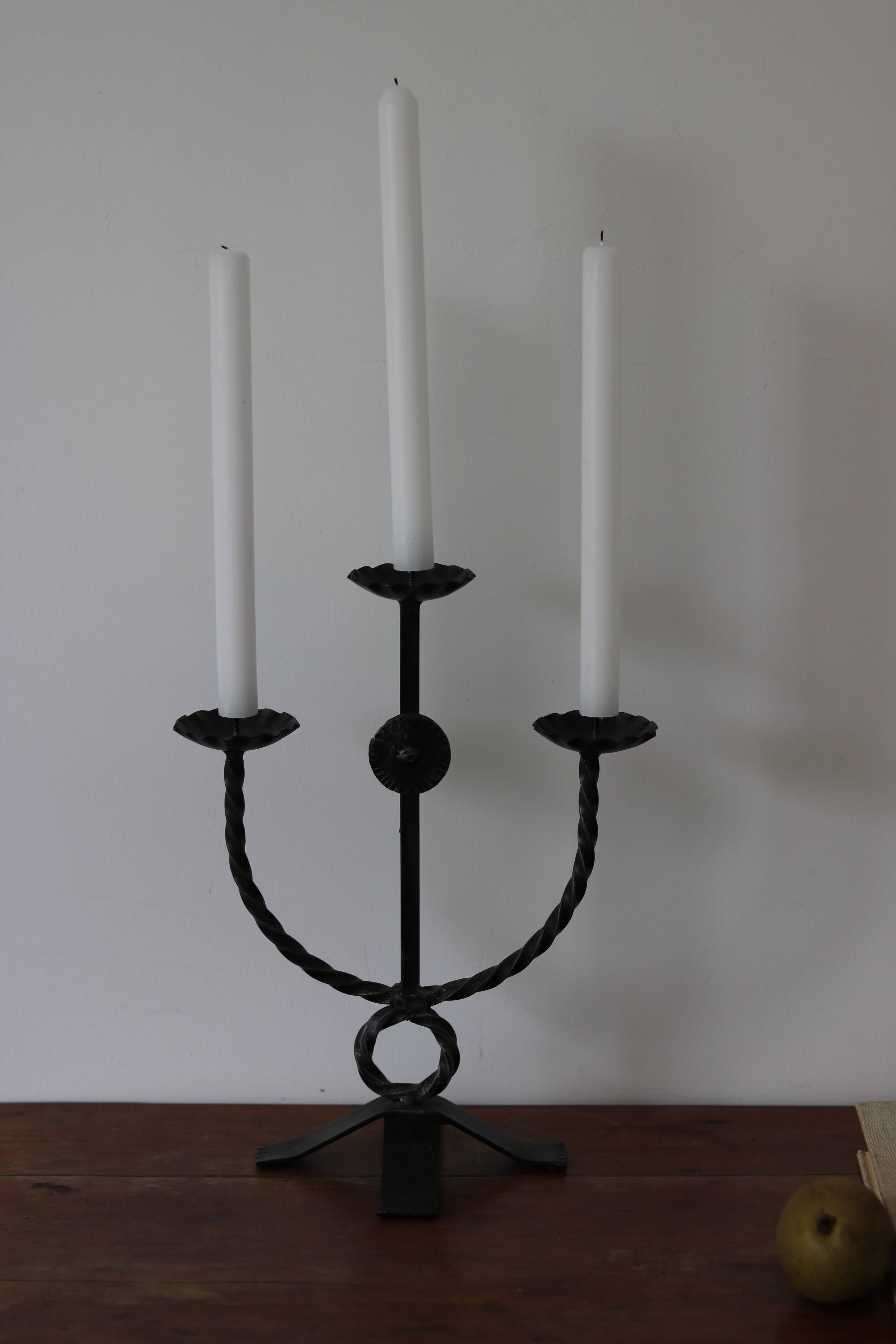 Brutalist style wrought iron candlesticks