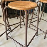 Series of 5 metal and wood workshop stools