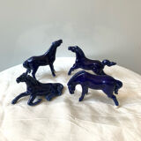 Lot 4 old horses vintage blue statuettes