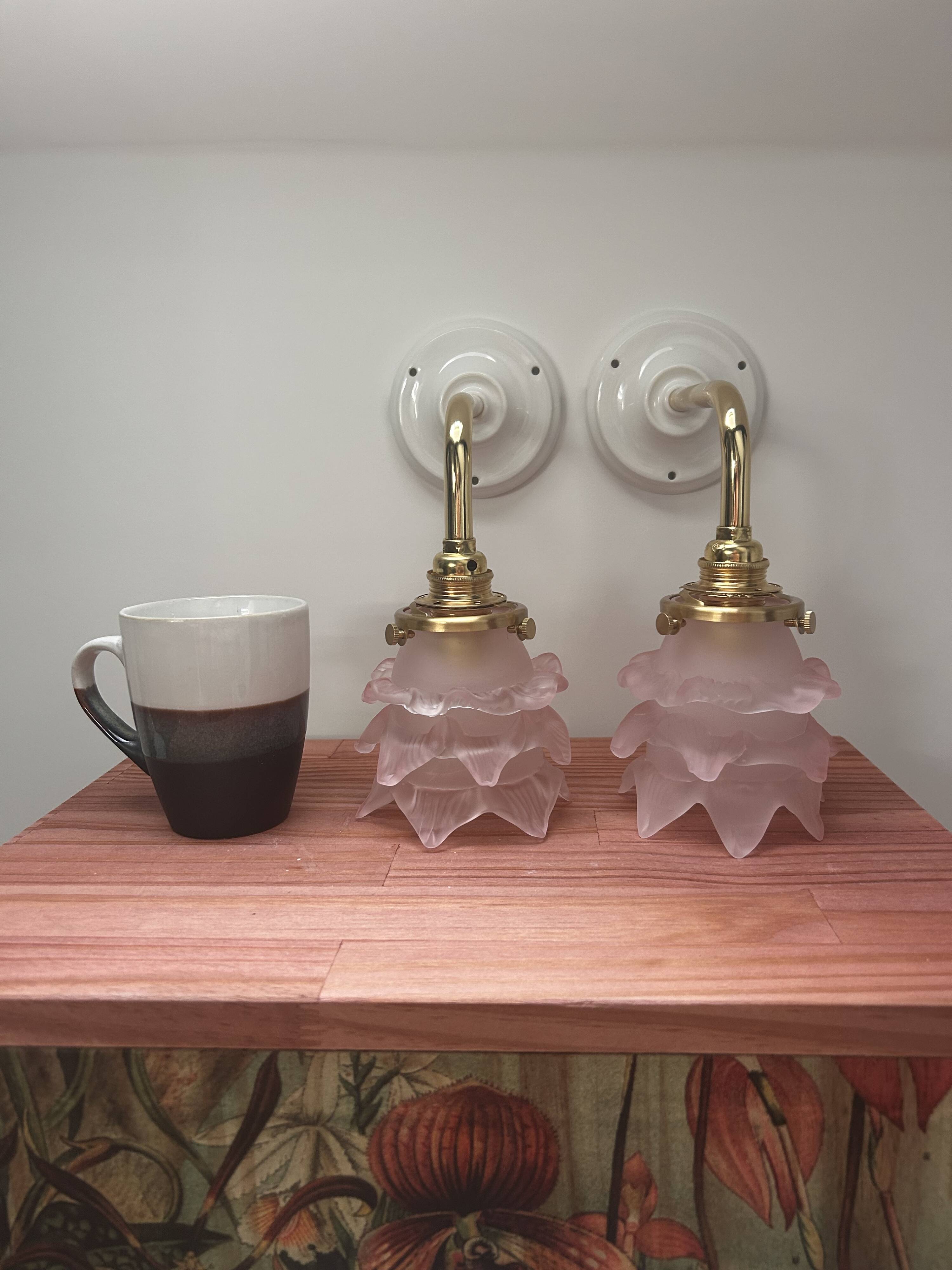 Pair of tulip flower wall lights
