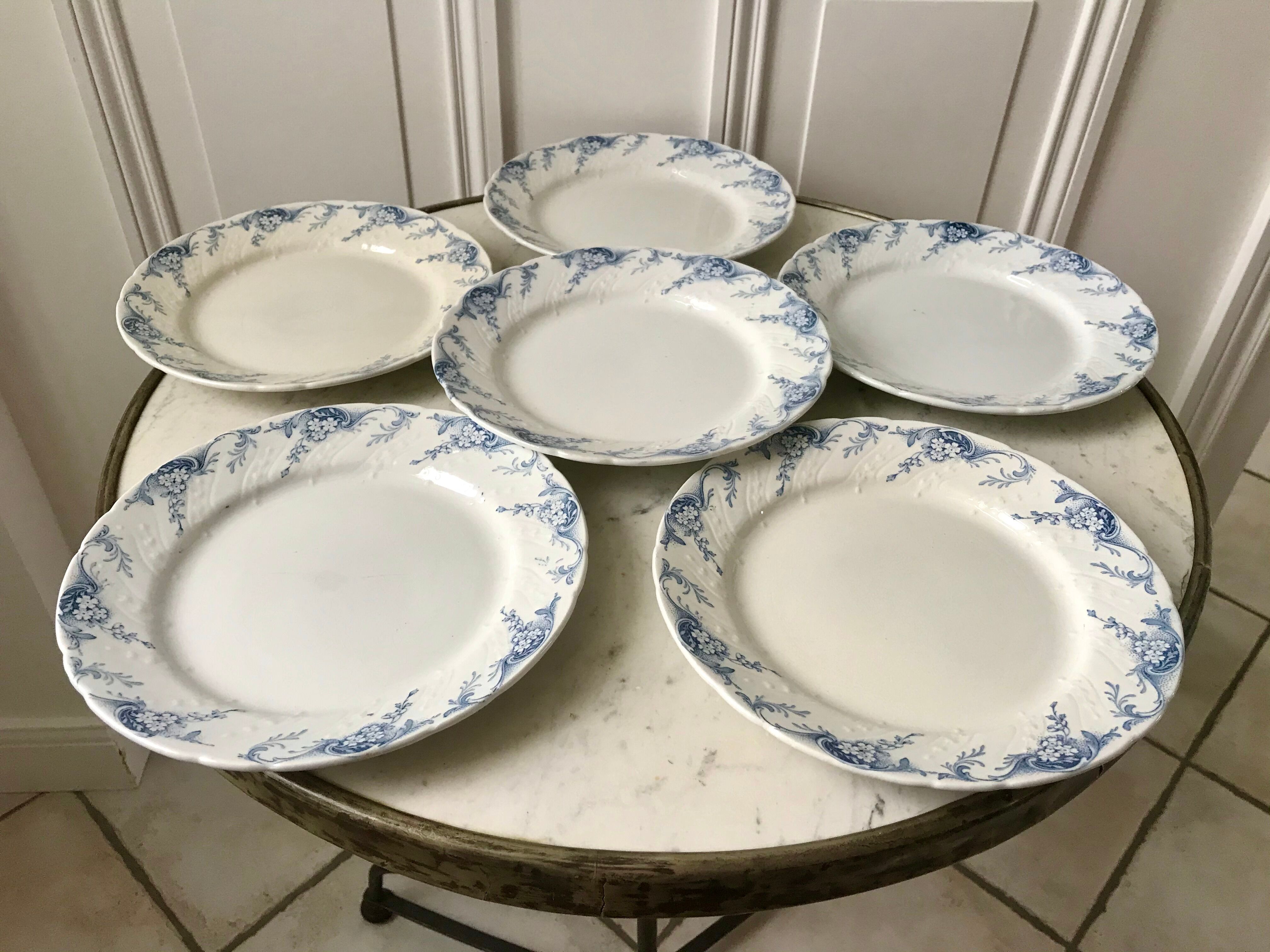 set of 6 flat plates in Terre de Fer K&G Lunéville model "Angèle" late nineteenth