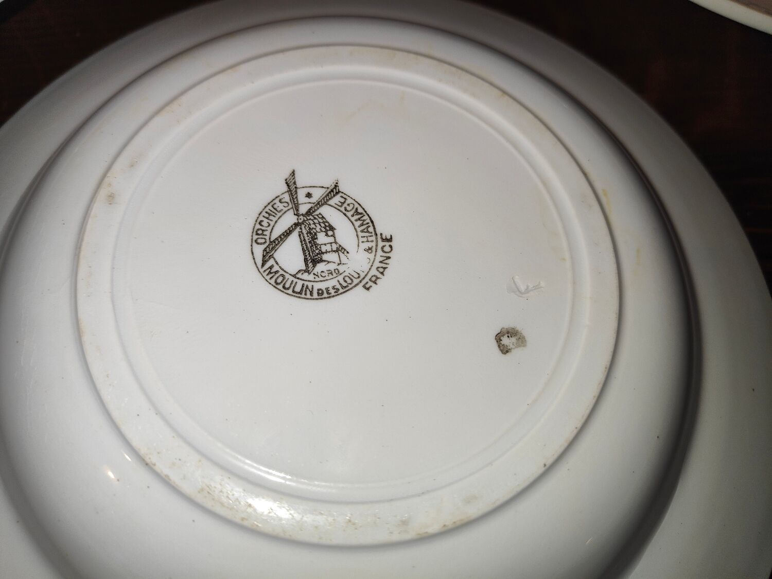 6 hollow plates Moulin des loups and Hamage Orchies France patterned 50s