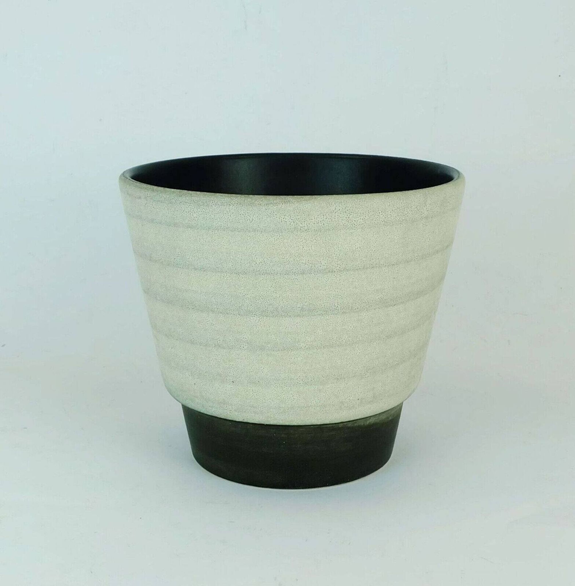 Mid century flowerpot planter u-keramik stripe pattern shades of gray and black 50s 60s