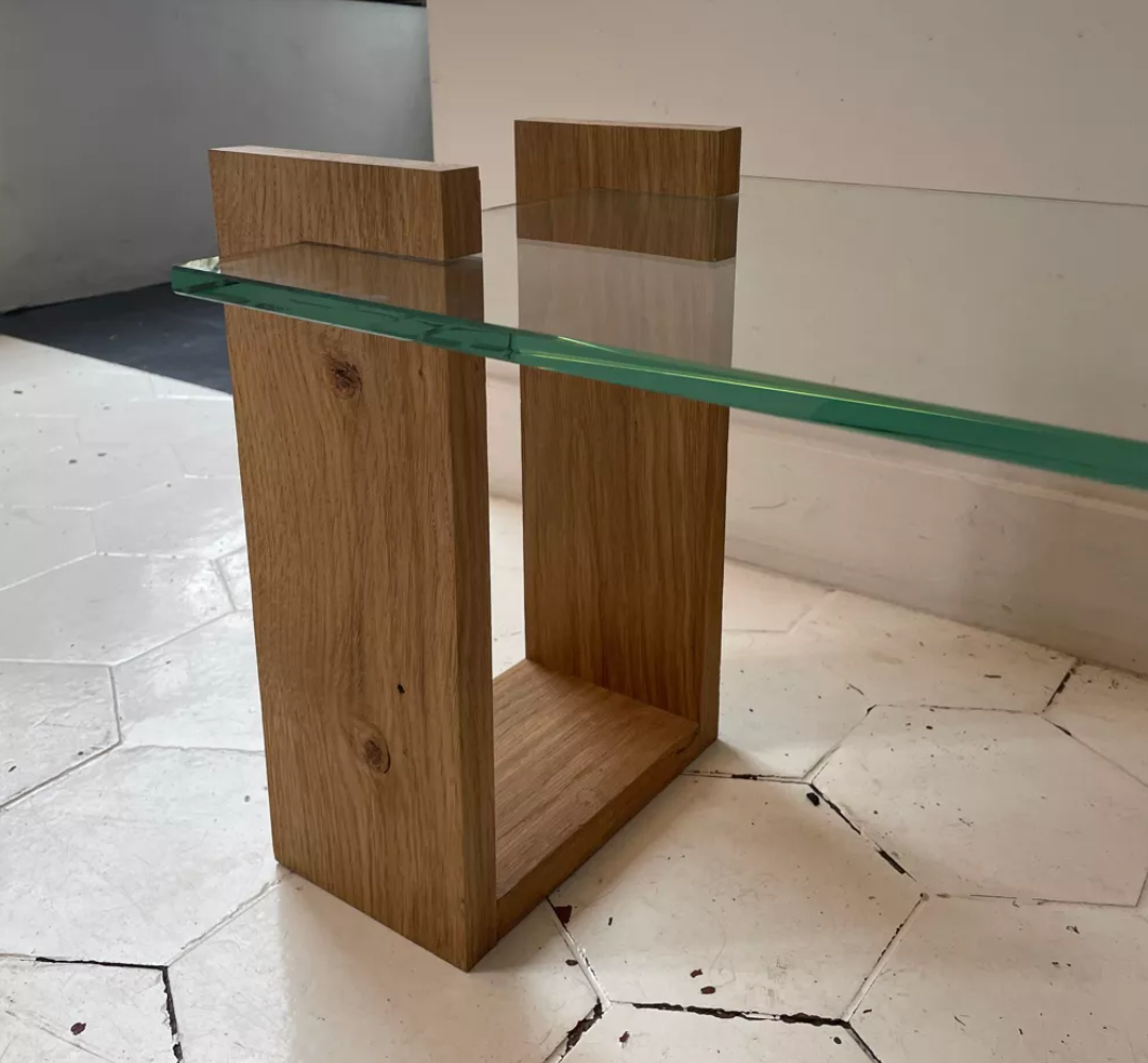 Table basse verre et chêne massif, FLP studio