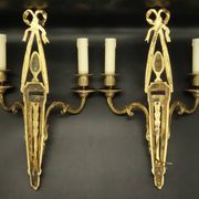 Pair of large wall sconces with bow in Louis XVI style from the 19th century - bronze