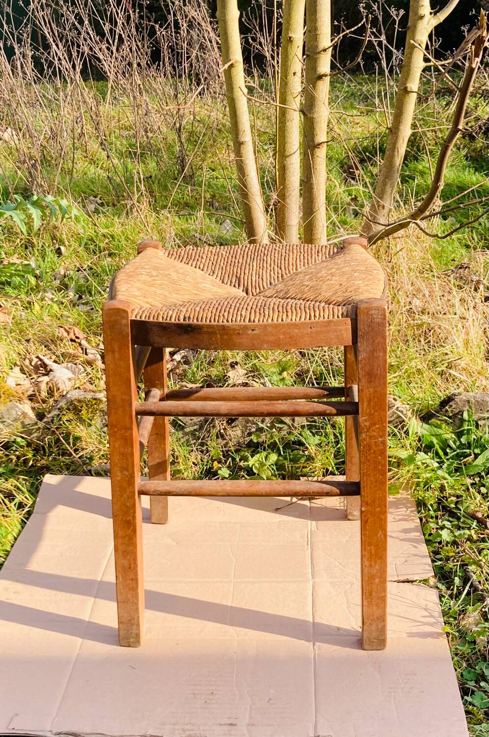 Tabouret rustique en bois et paille, XIXème s.