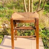 Rustic stool in wood and straw, 19th century.