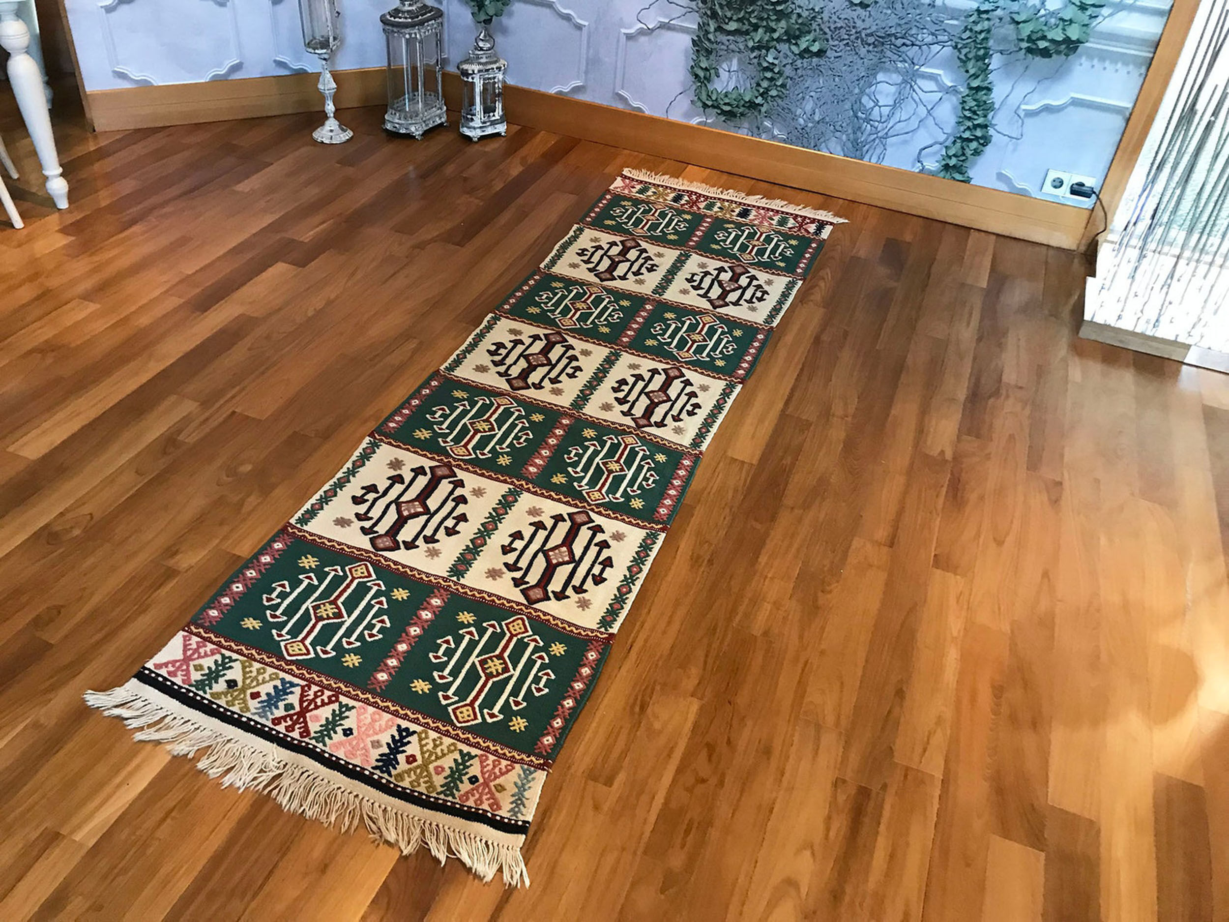 Handmade kilim runner rug with traditional design