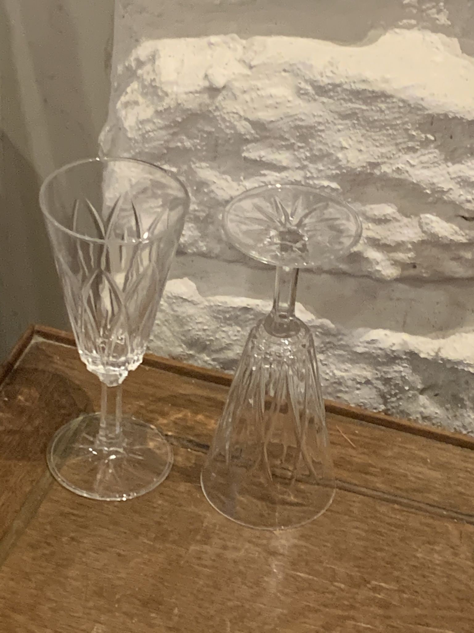 6 vintage champagne flutes patterned leaves or petals