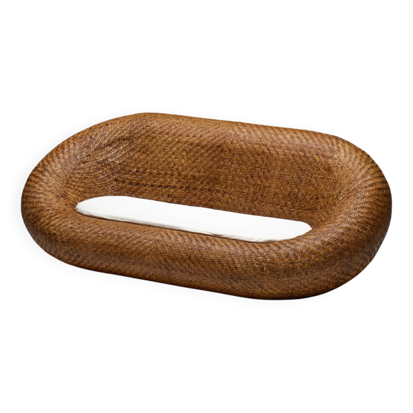 Canapé en osier tressé, style milieu du XXe siècle, France, années 1970
