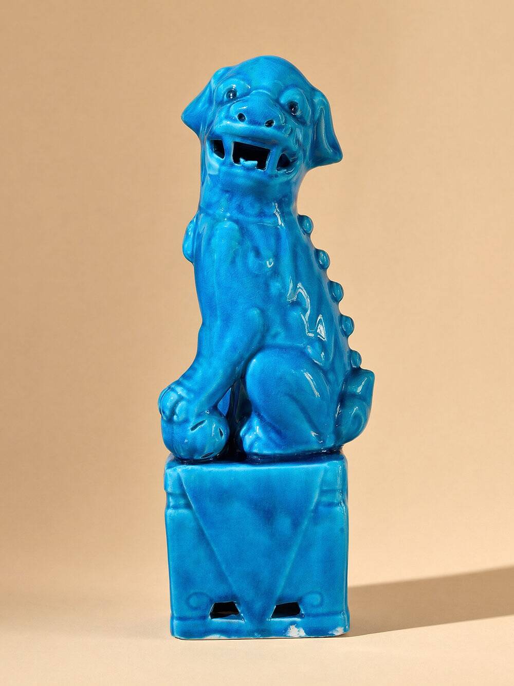 Pair of blue Fô dogs - glazed ceramic - Chinese blue - mid 20th century