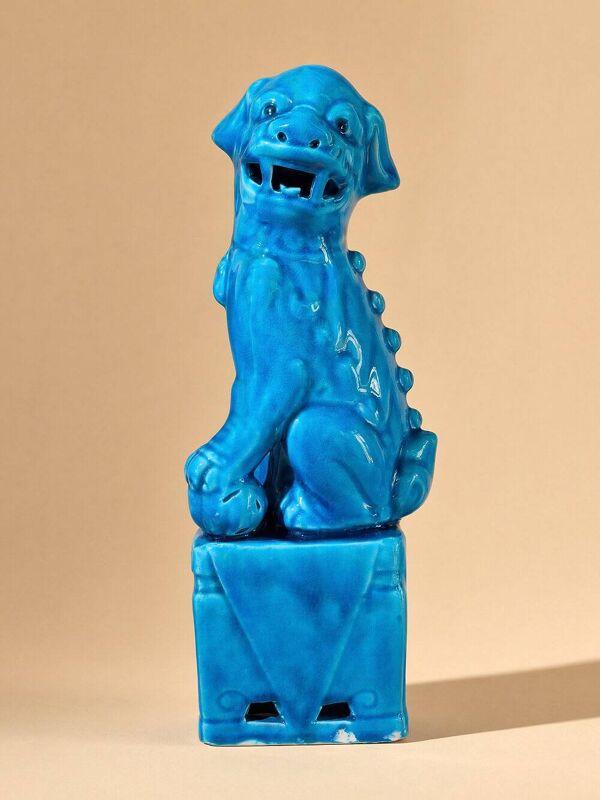 Paire de chiens de Fô bleu - céramique émaillée chinois bleu - milieu XXème