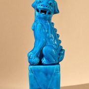 Pair of blue Fô dogs - glazed ceramic - Chinese blue - mid 20th century