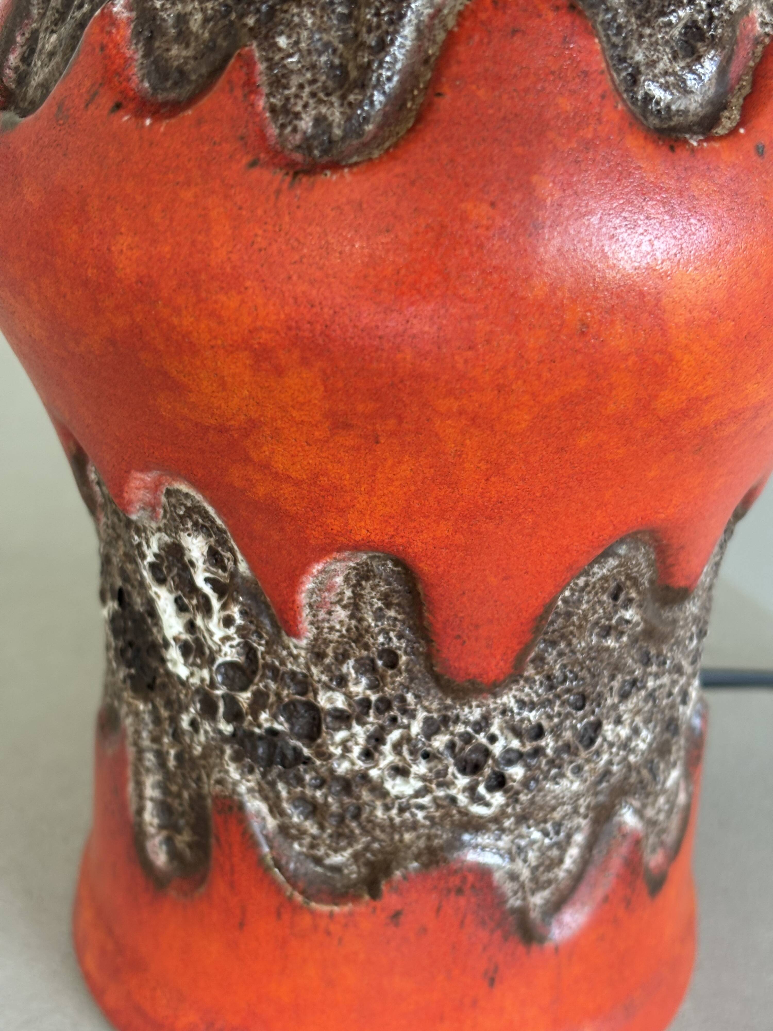 Vintage ceramic lamp from West Germany "Fat Lava" and rattan.
