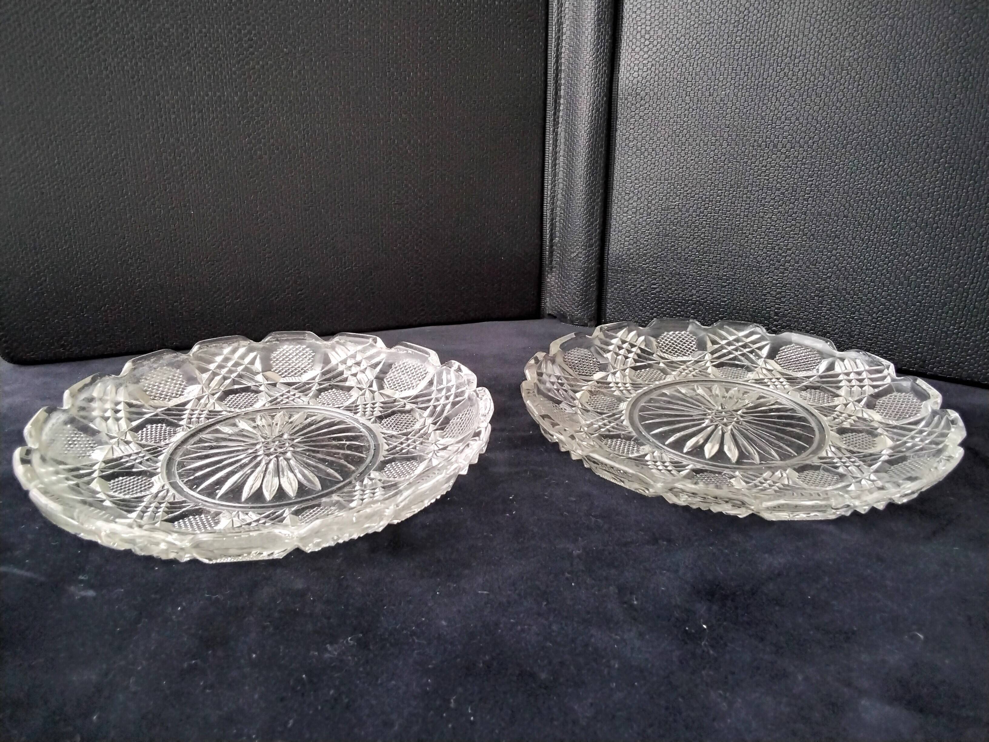 Pair of old coasters or carafes in molded pressed glass