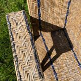 Braided wicker chaise longue, rattan and chestnut