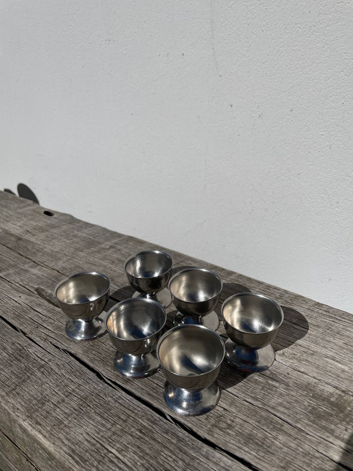 6 vintage metal egg cups 1970