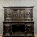 Renaissance castle buffet cabinet in solid walnut circa 1850