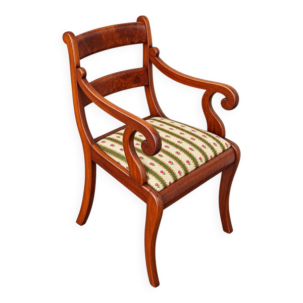 Fauteuil en acajou ancien dans le style édouardien / revival Sheraton, 19e/2