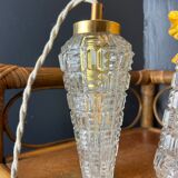 Lampe baladeuse ou suspension tulipe ancienne en verre moulé circa 70