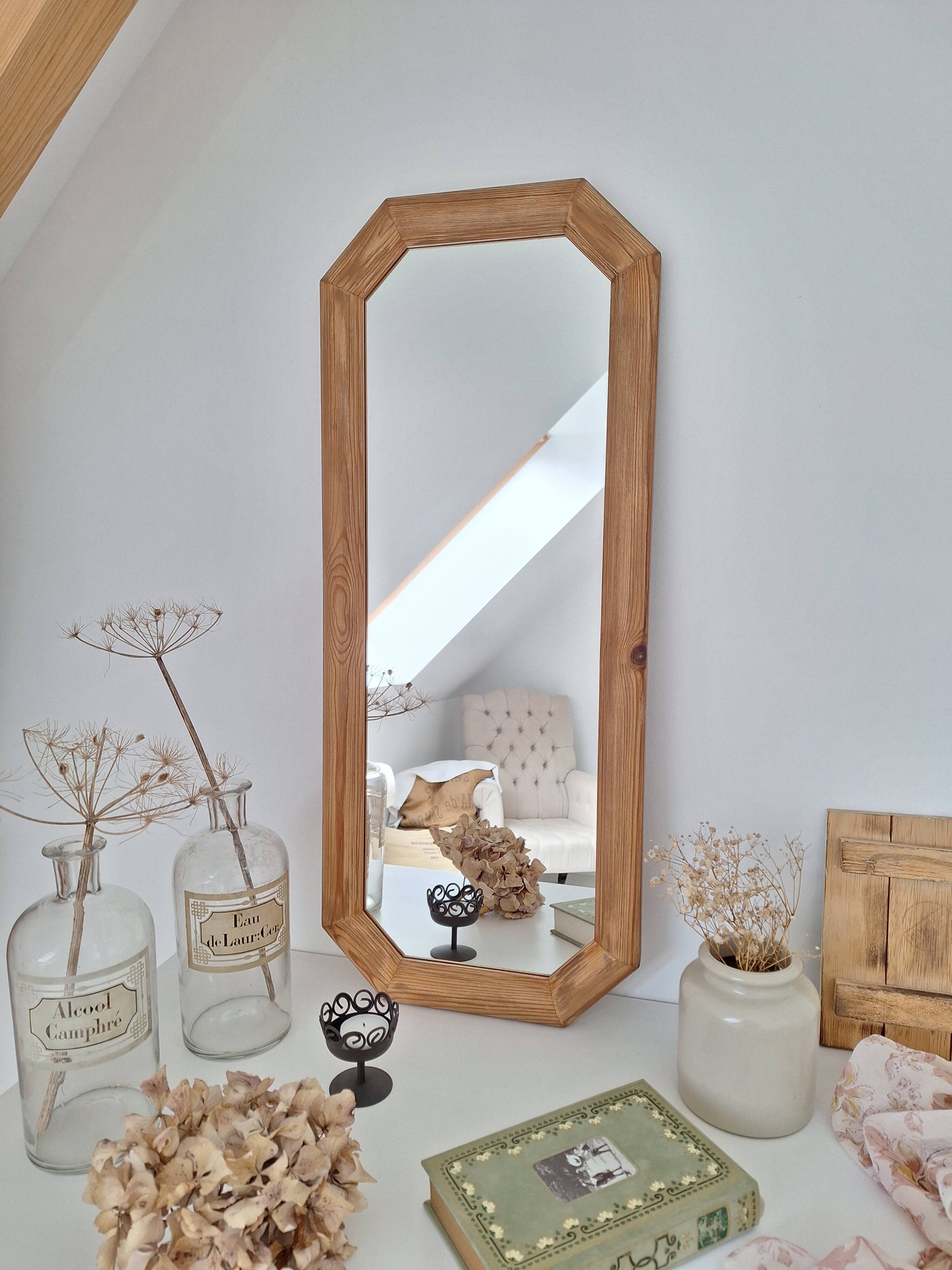Octagonal solid wood mirror from the 1980s.