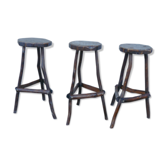 Series of 3 vintage brutal bar stools 1950-60