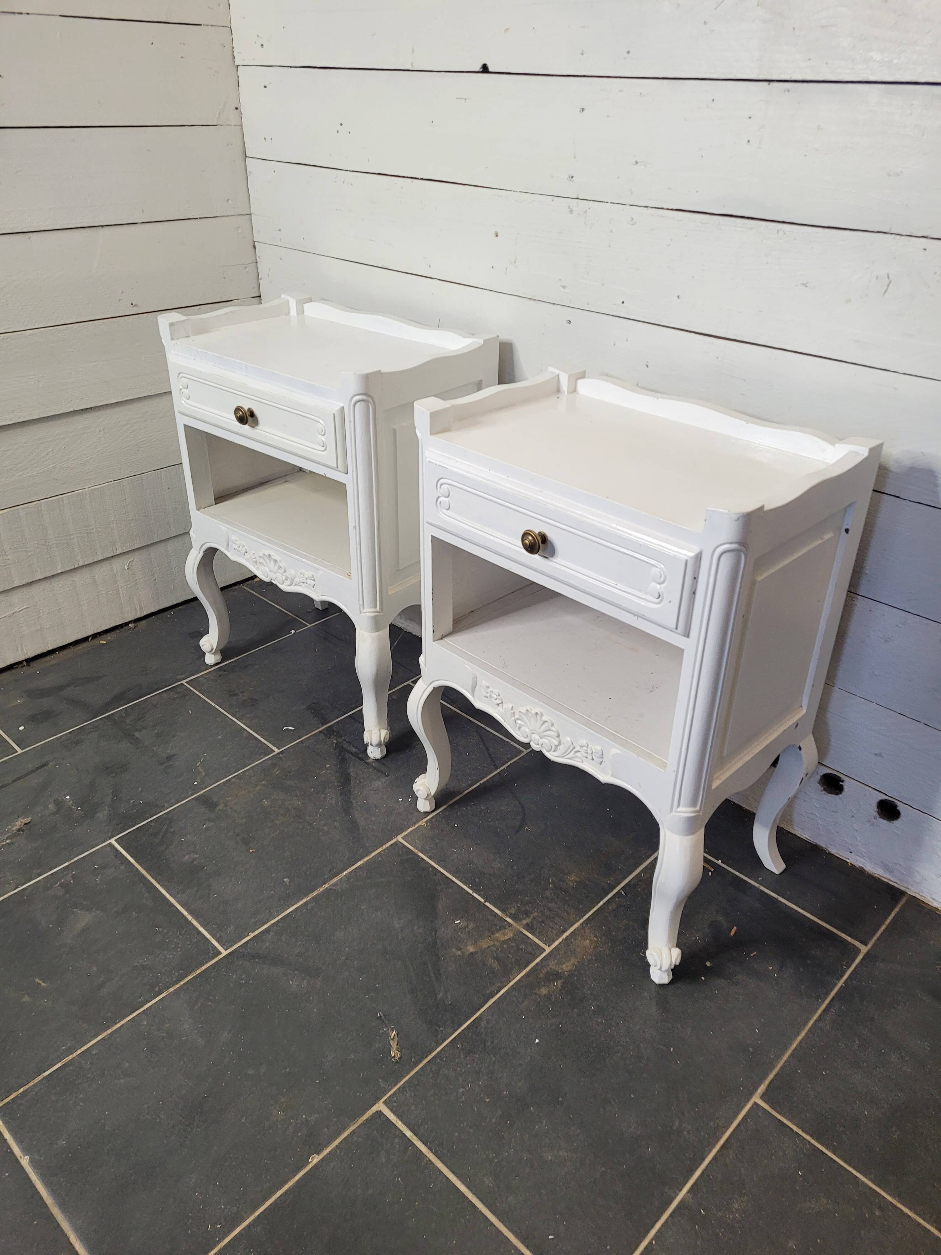 Pair of white patinated Louis XV style bedside tables