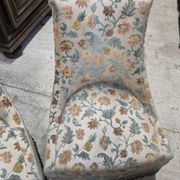 Pair of crapaud armchairs / Napoleon III – floral fabric – fringed skirt