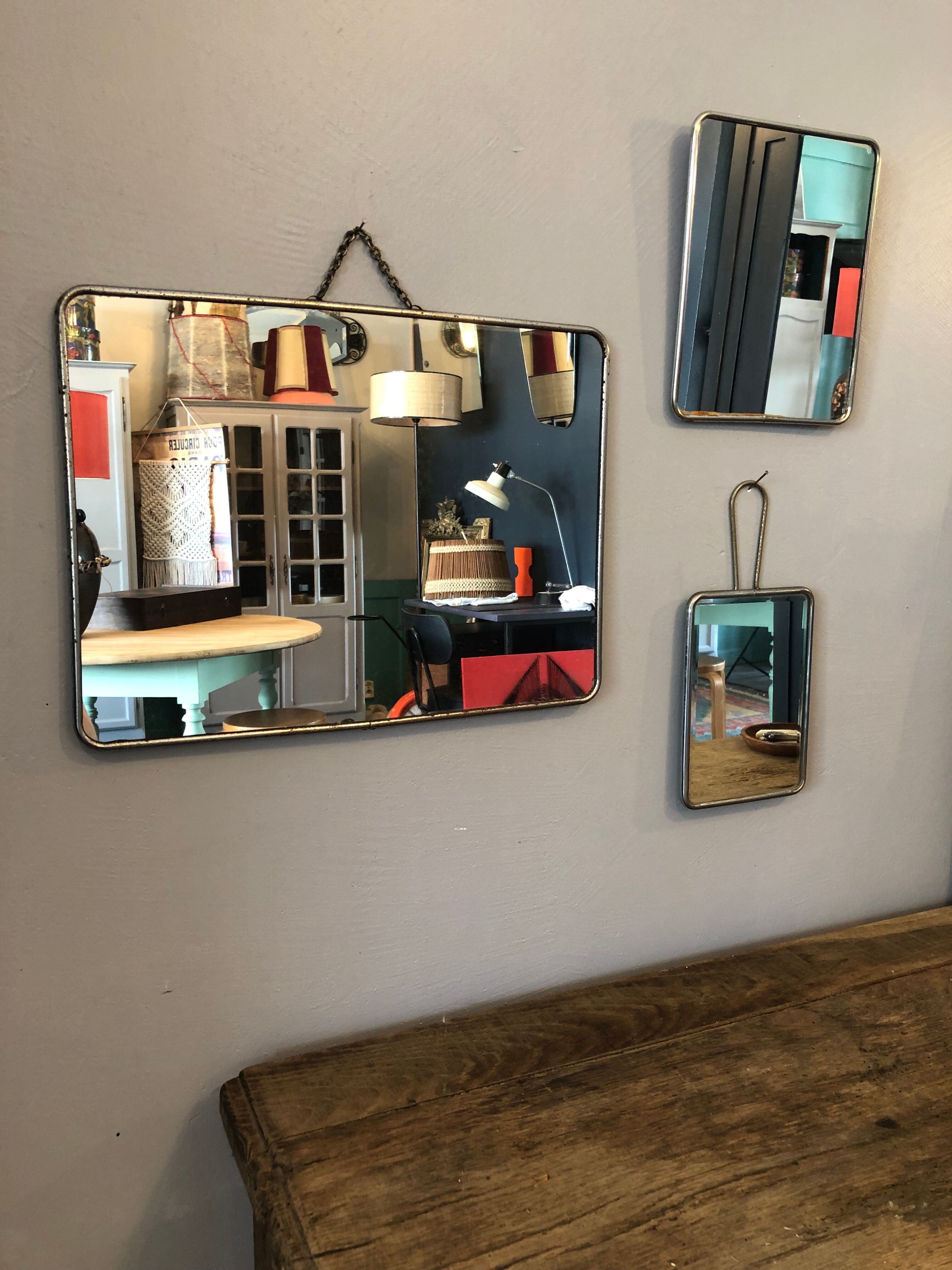 Set of 3 old barber mirrors