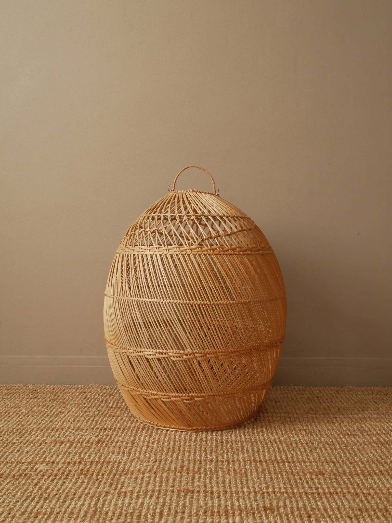 Suspension in vintage woven natural rattan wicker, handcrafted, handmade bohemian style